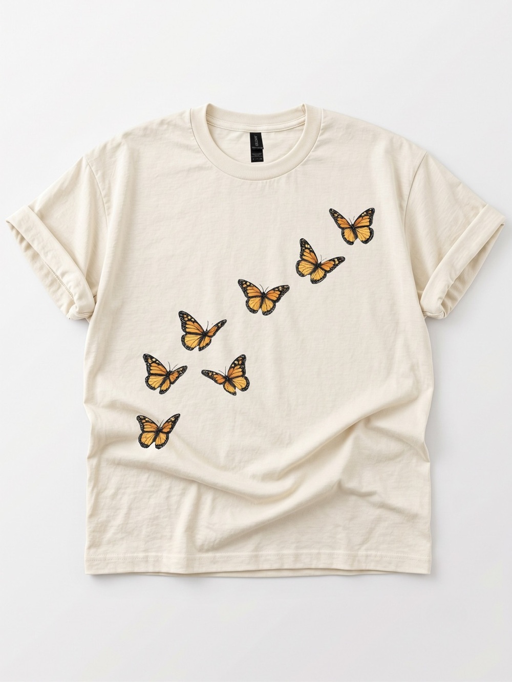 Gildan Cream Tee with Orange Butterfly Graphic